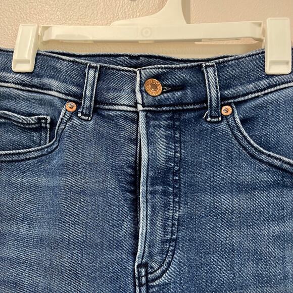 Express High Rise Flare Jeans Blue Denim Size 4R Long Leg Stretch - Picture 7 of 7